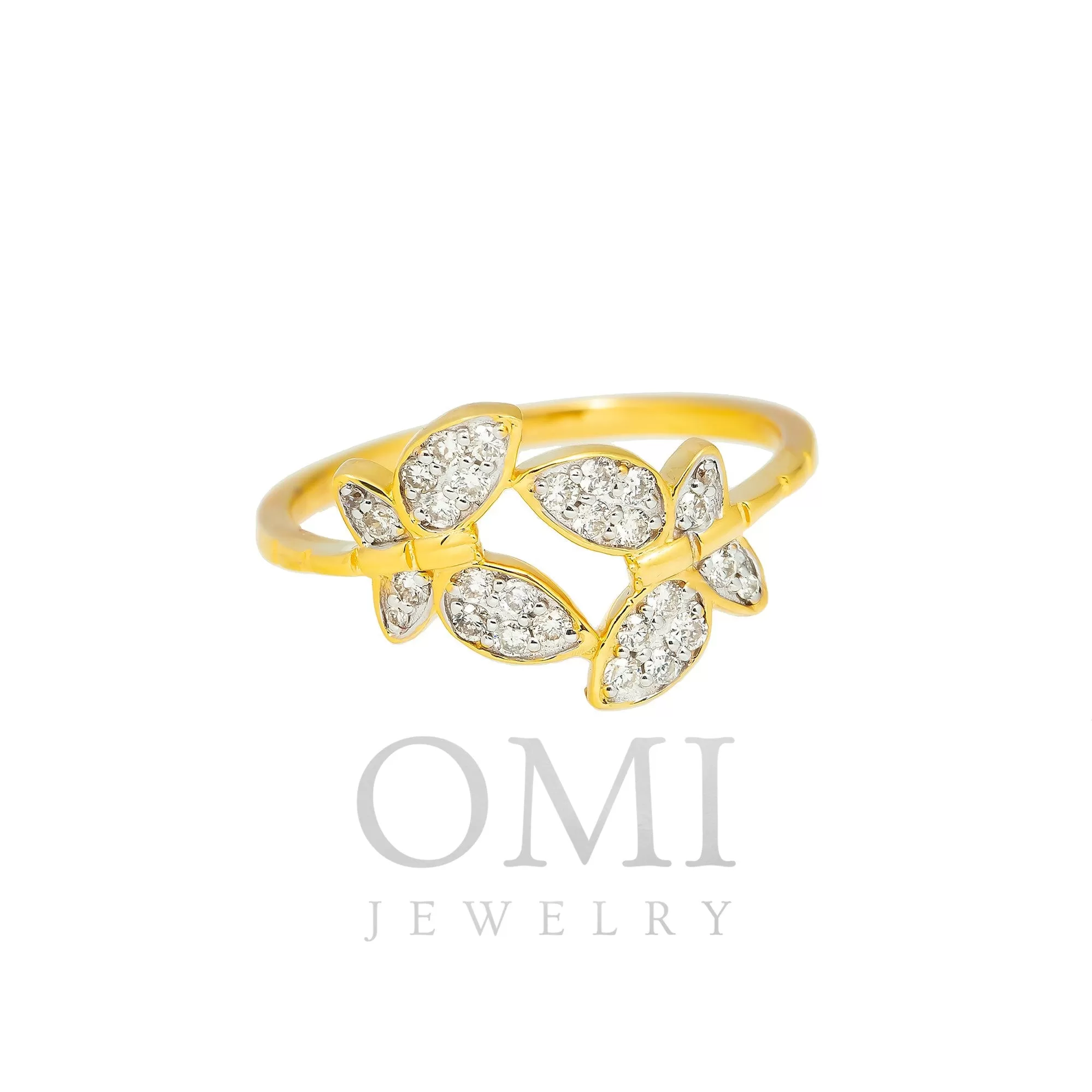 14K GOLD DIAMOND OPEN BUTTERFLIES RING 0.25 CT