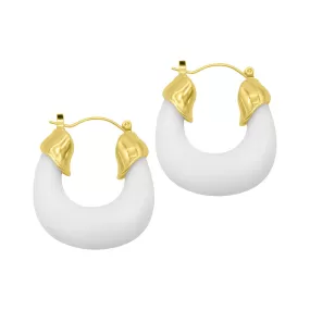 14K Gold Plated White Lucite Boxy Hoop Earrings