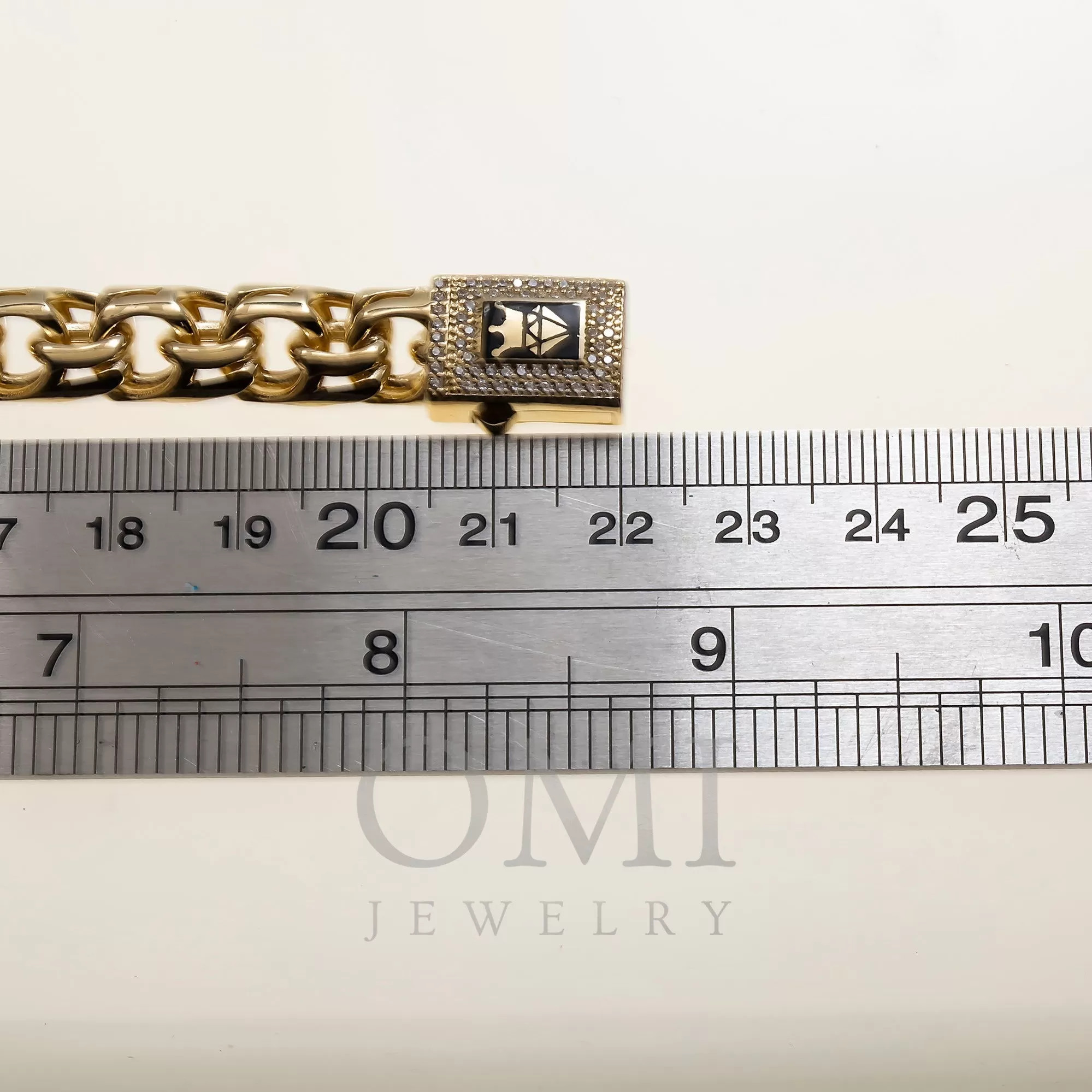 14K GOLD ST. JUDE CHINO LINK CHAIN BRACELET 27.9G WITH DIAMONDS