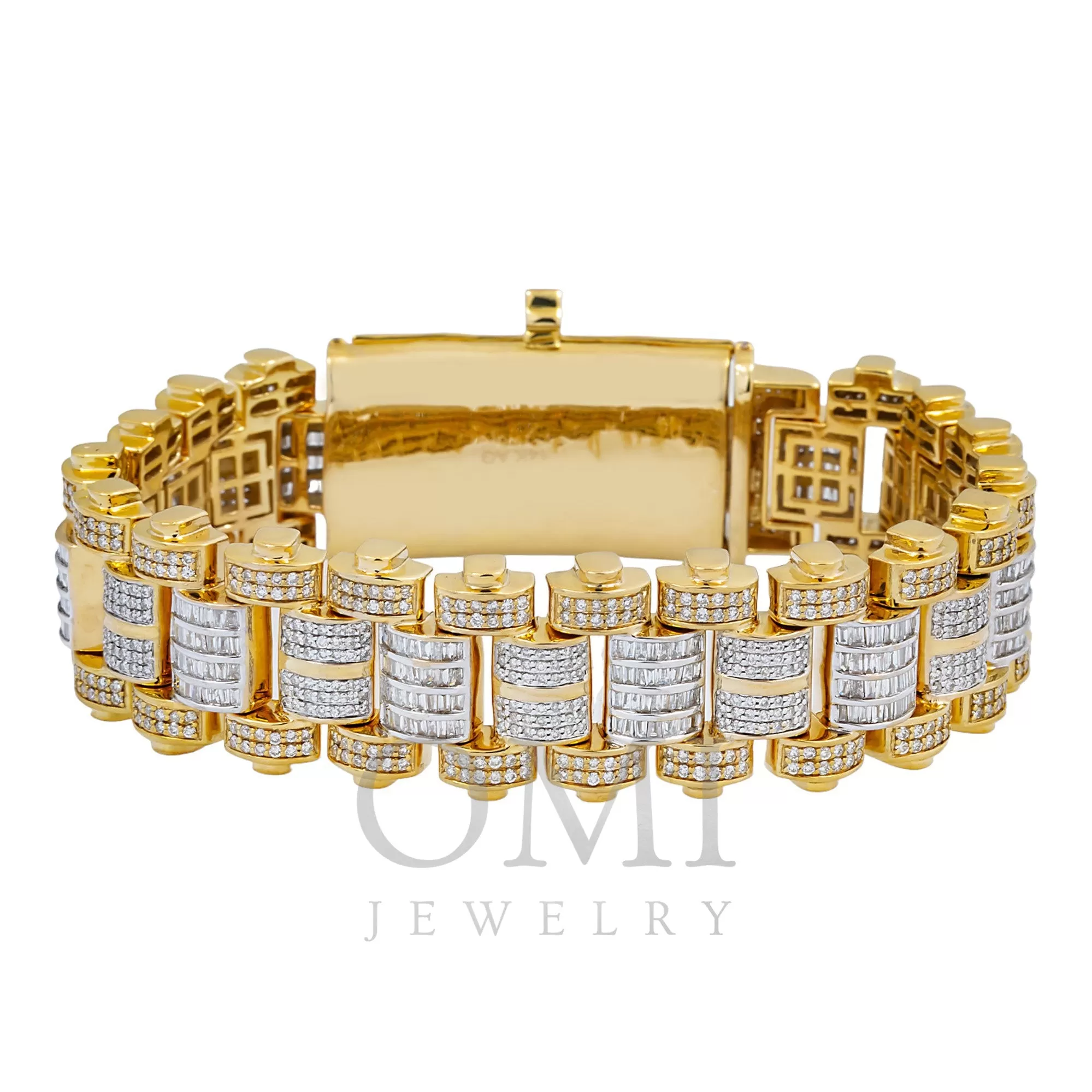 14K GOLD TWO TONE ROUND AND BAGUETTE DIAMOND JUBILEE BRACELET 8.00 CT