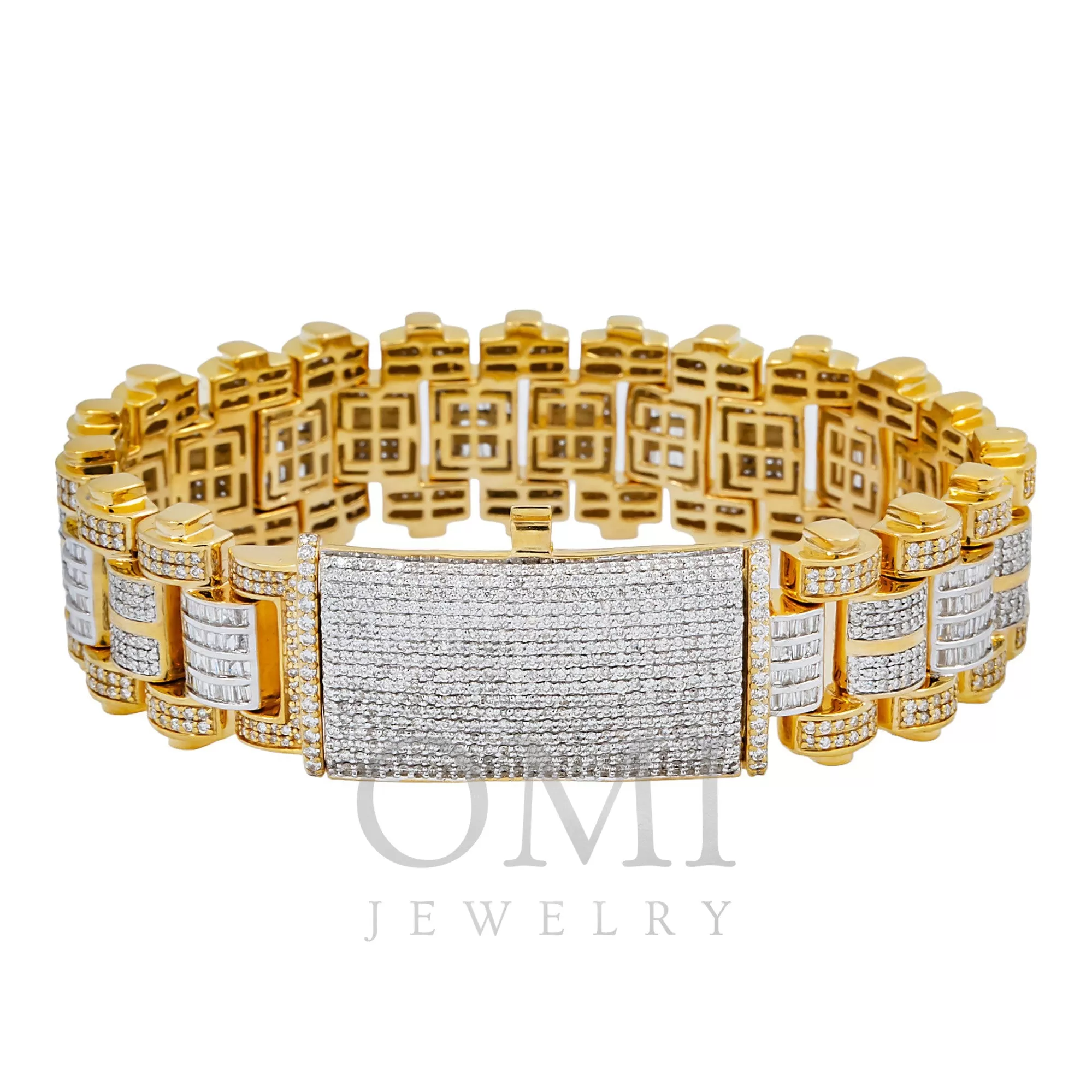 14K GOLD TWO TONE ROUND AND BAGUETTE DIAMOND JUBILEE BRACELET 8.00 CT