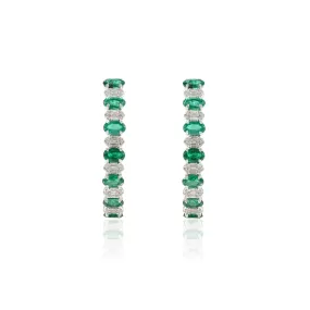 18K Gold Emerald & Diamond Designer Hoops