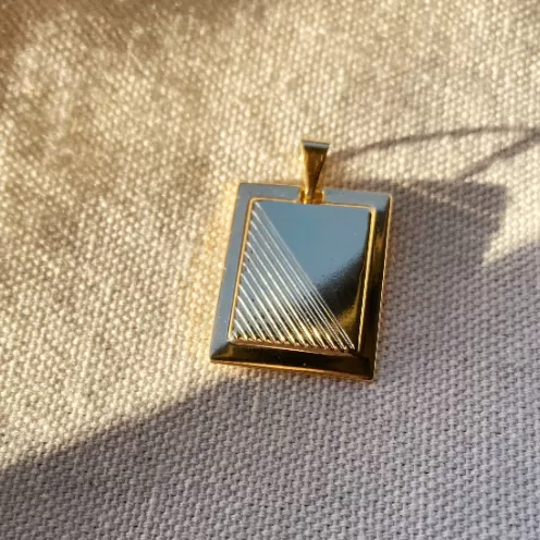 18k Gold Filled Framed Double-Sided Plate Rectangle Pendant