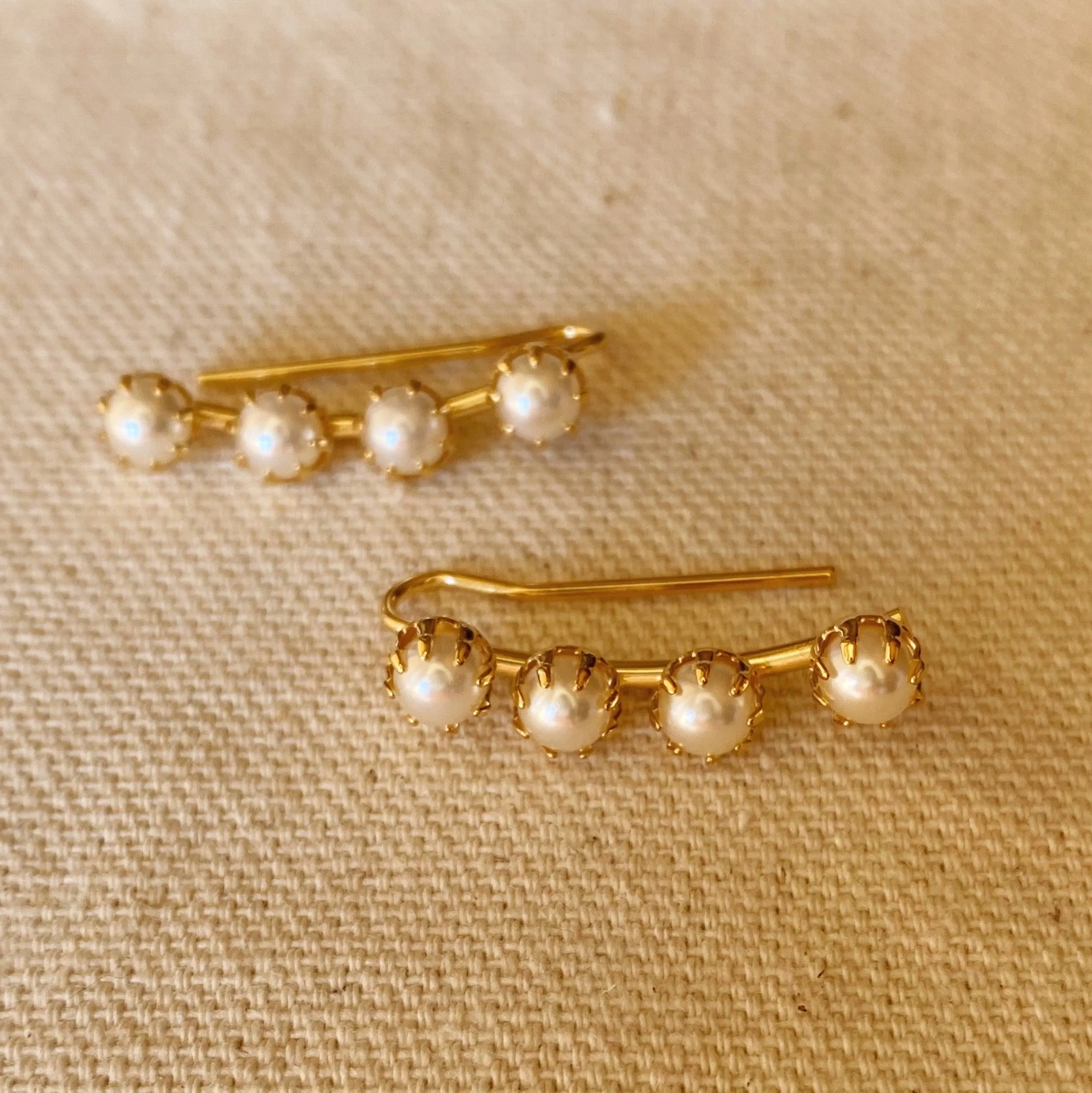 18k Gold Filled Pearl Ear Climber Style Earrings