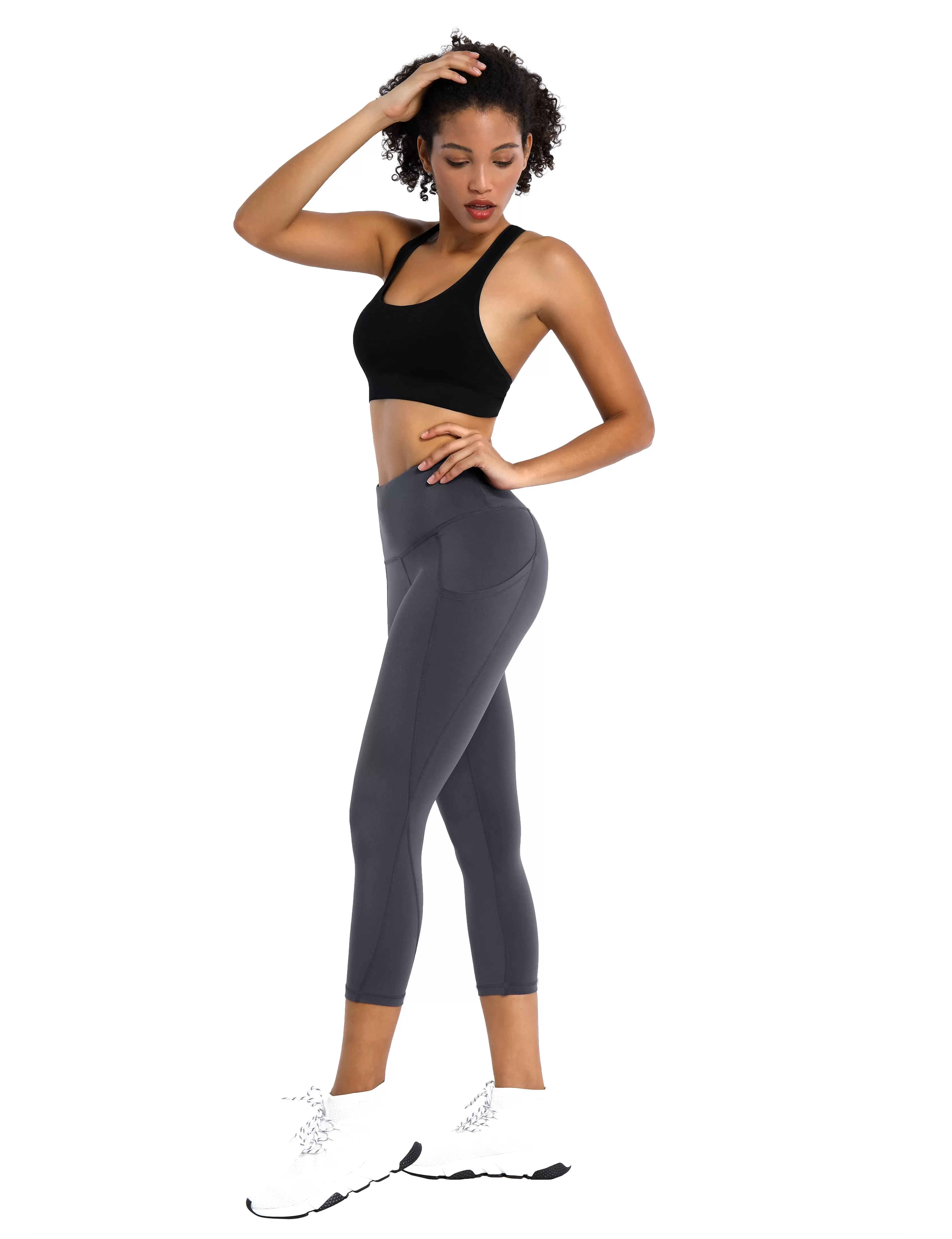 19 High Waist Side Pockets Capris shadowcharcoal_yogastudio