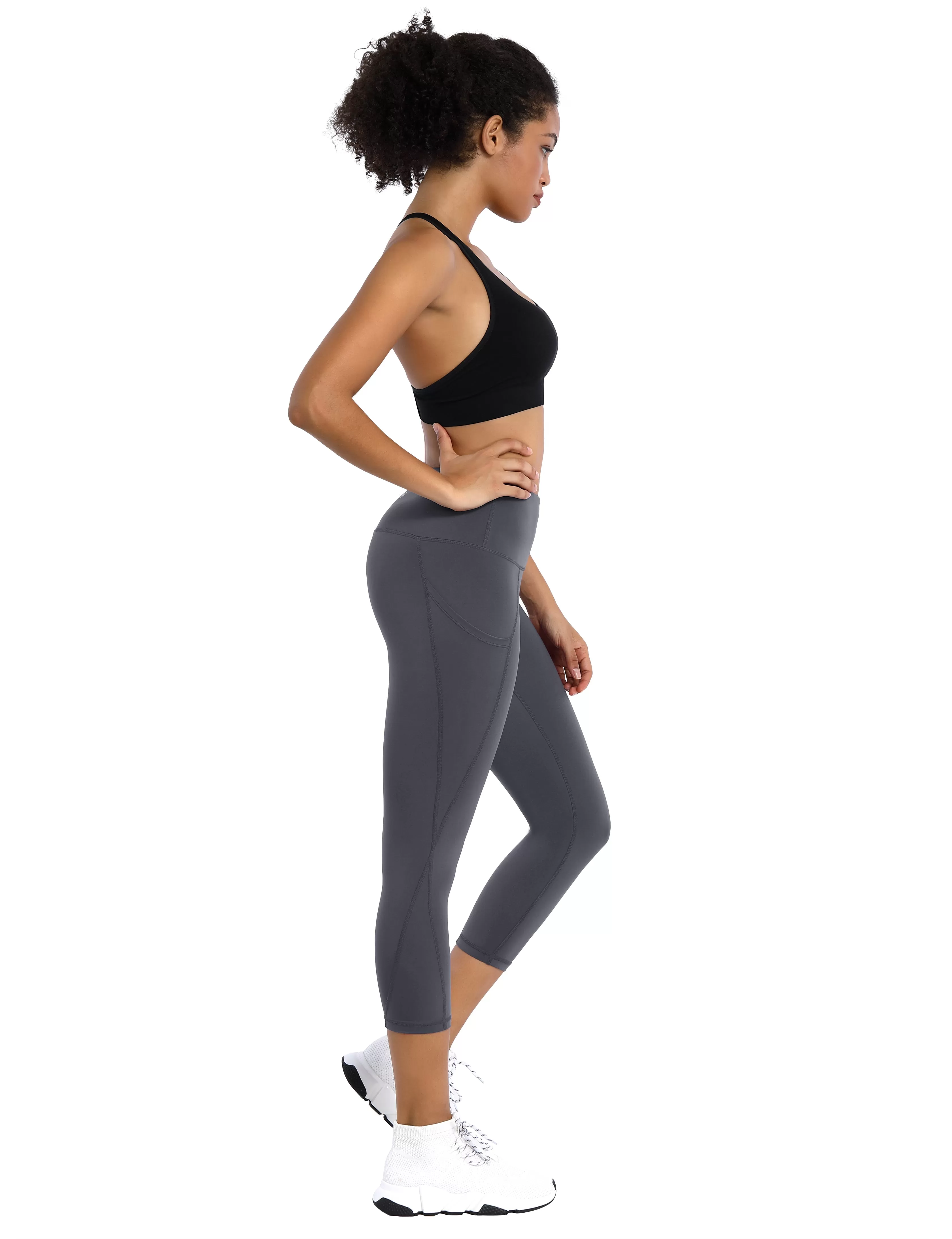 19 High Waist Side Pockets Capris shadowcharcoal_yogastudio