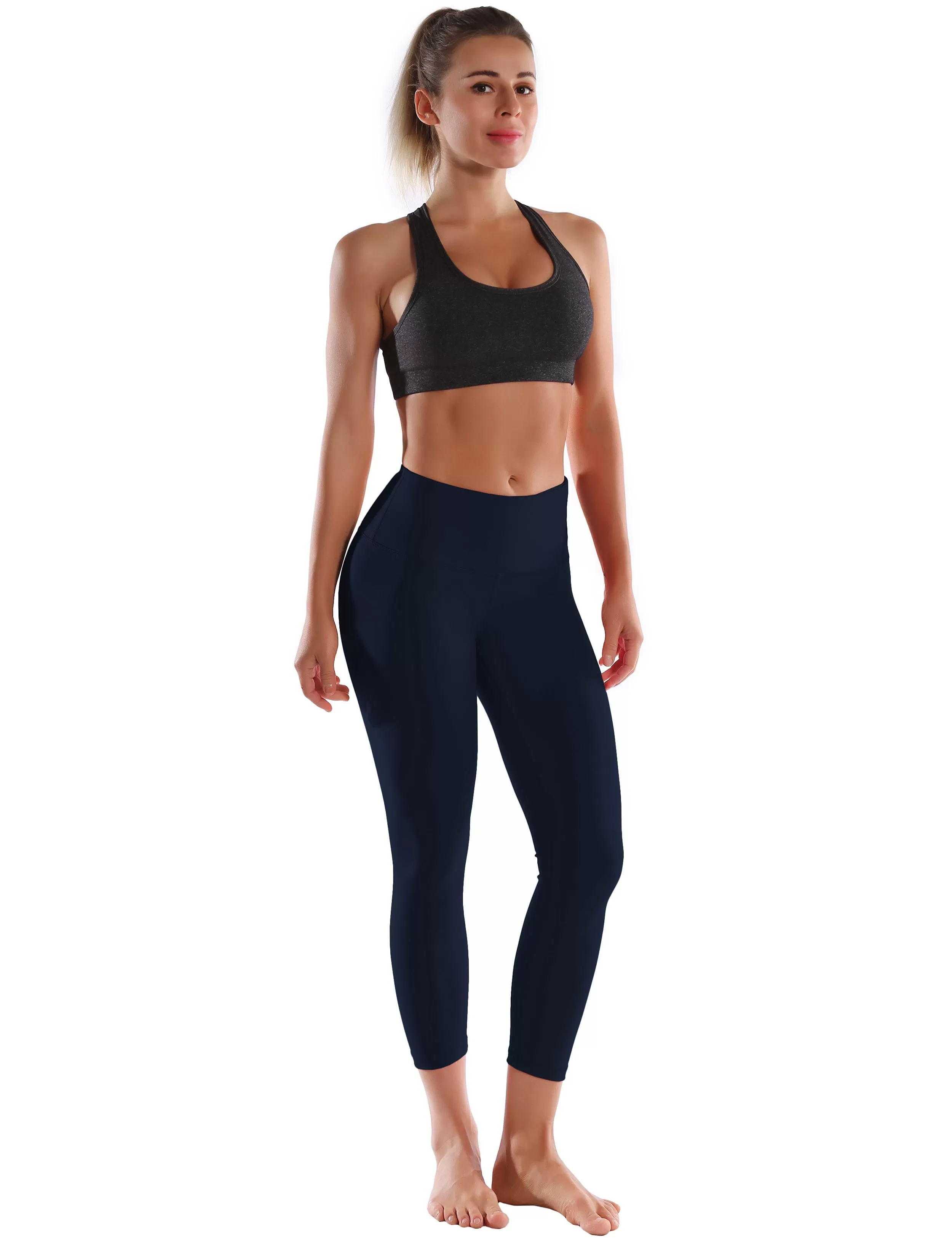 22 High Waist Crop Tight Capris darknavy_yogastudio