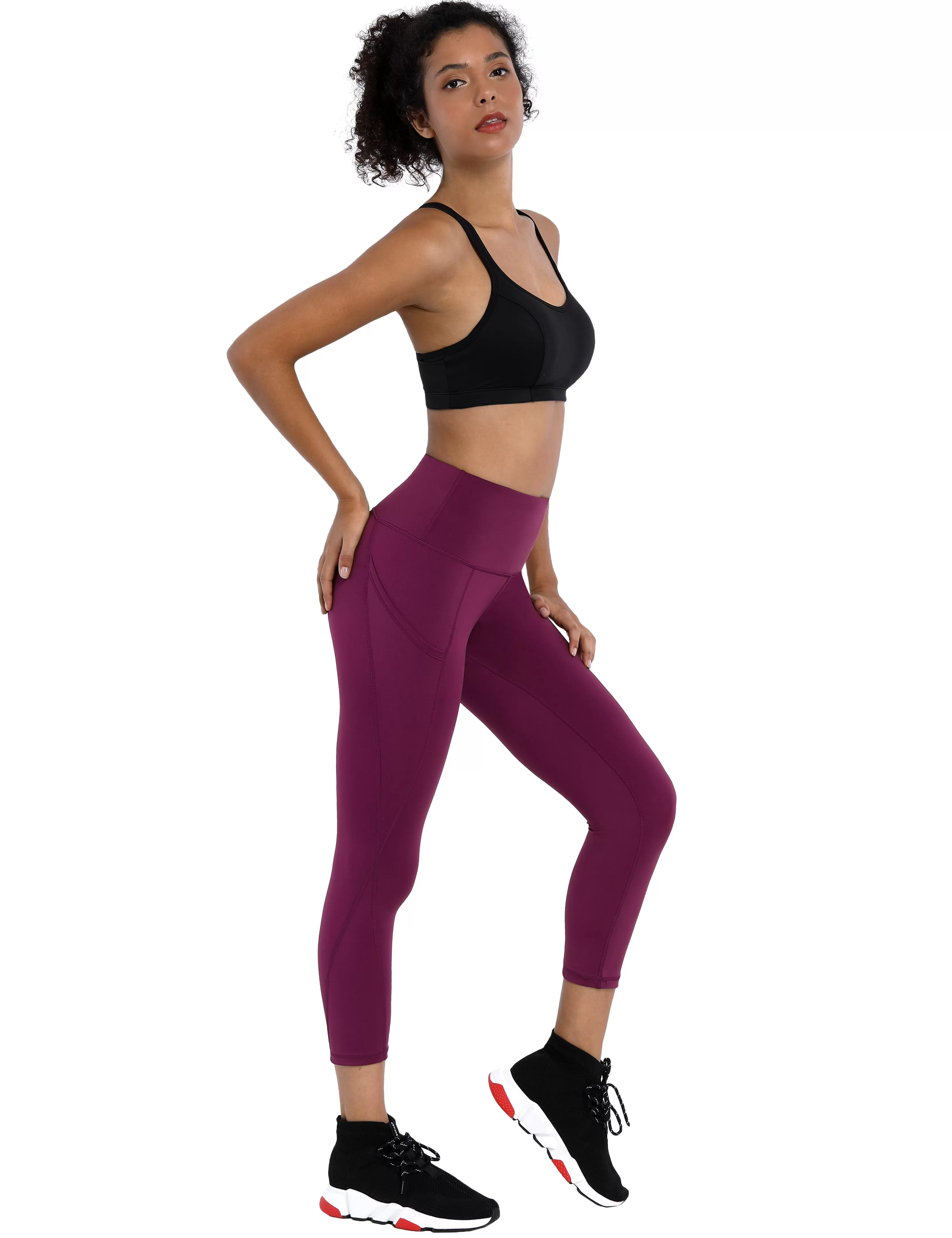 22 High Waist Side Pockets Capris grapevine_yogastudio