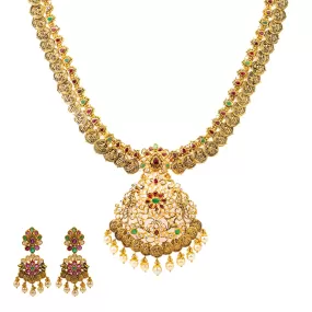 22K Yellow Gold Kasu Necklace and Earring Set (145.6 grams)