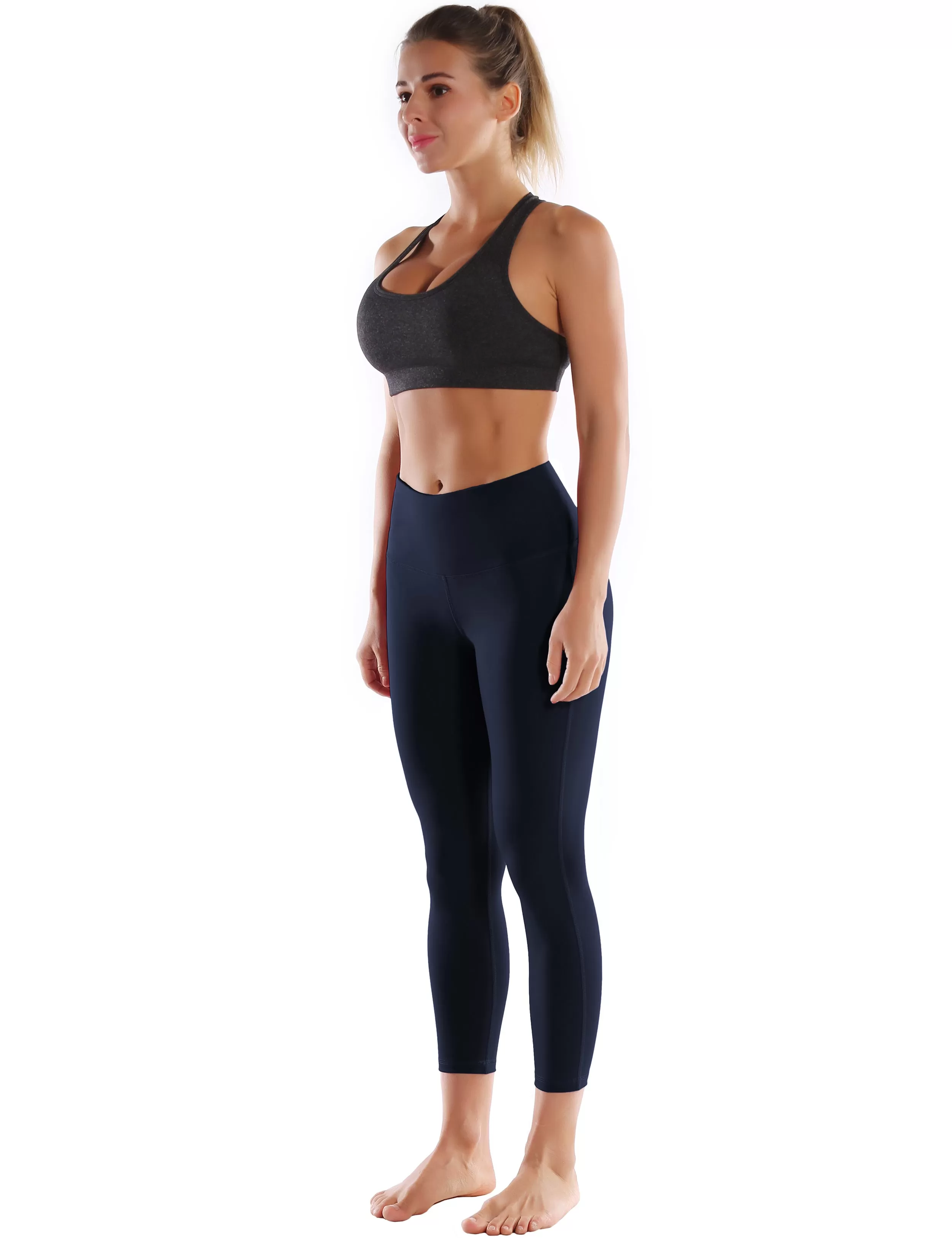 22" High Waist Side Line Capris darknavy