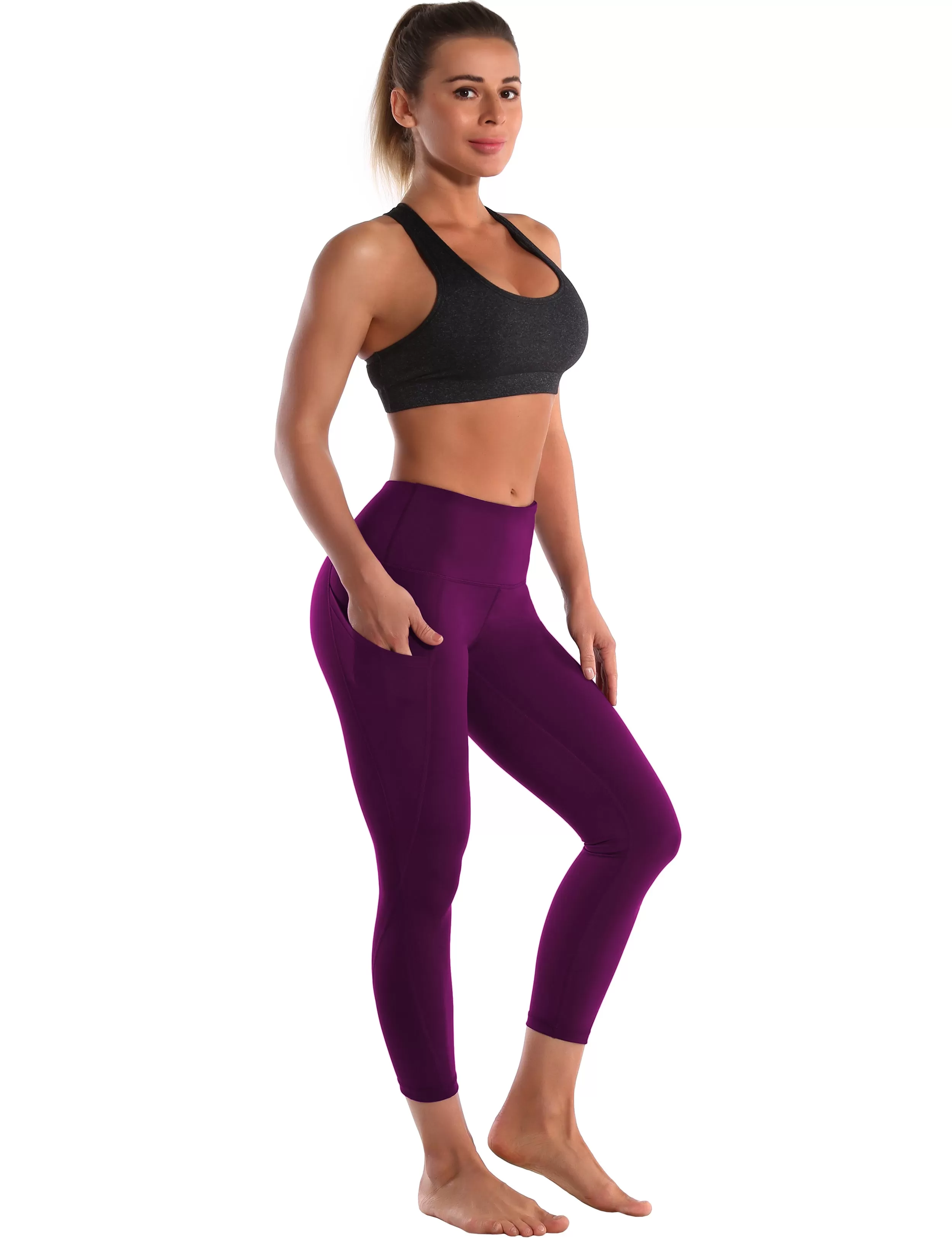 22" High Waist Side Pockets Capris plum