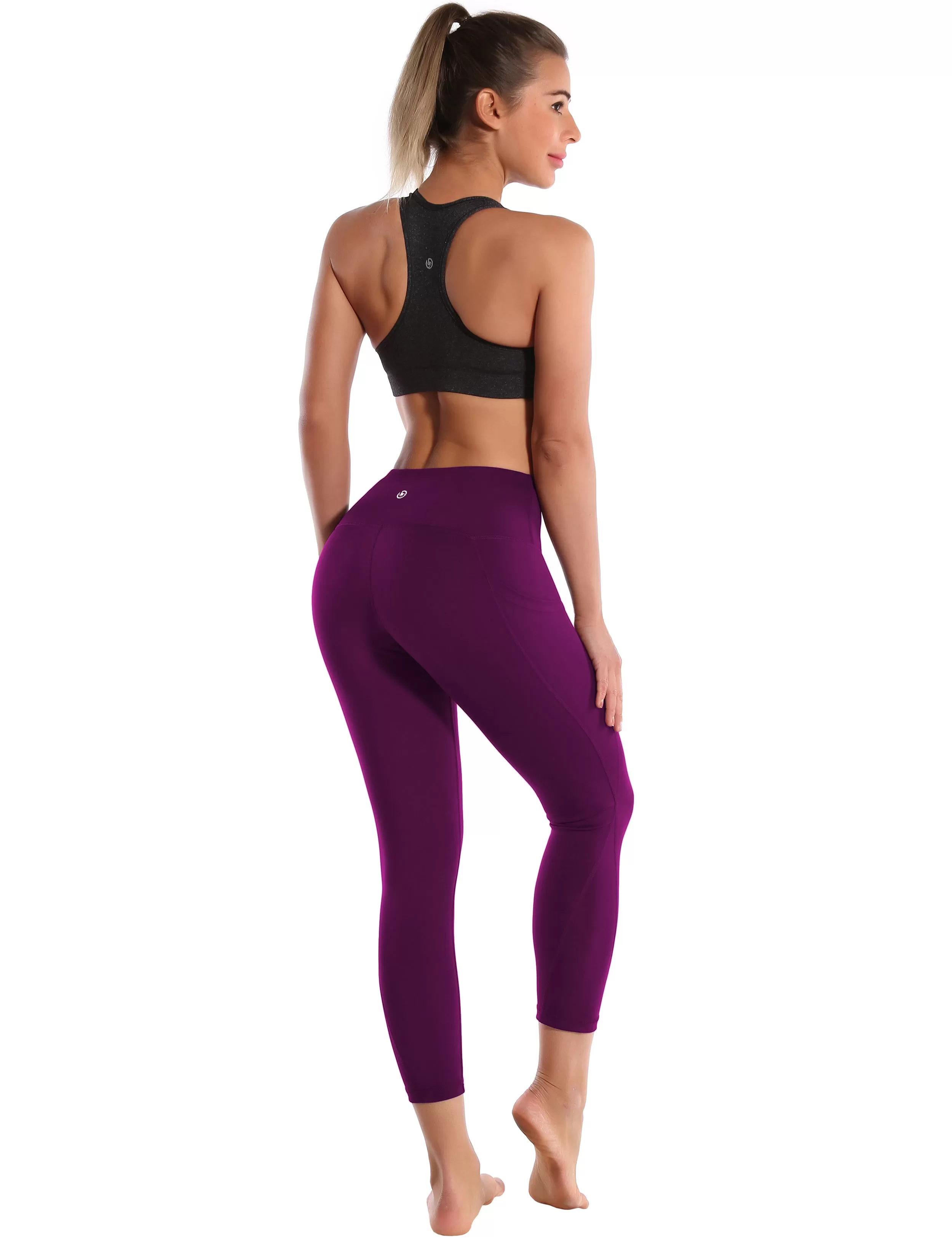 22" High Waist Side Pockets Capris plum