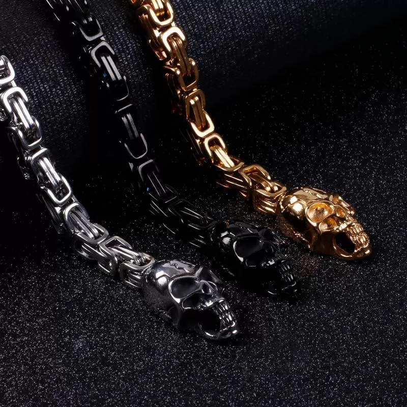 316L Stainless Steel Skull Byzantine Chain Bracelet