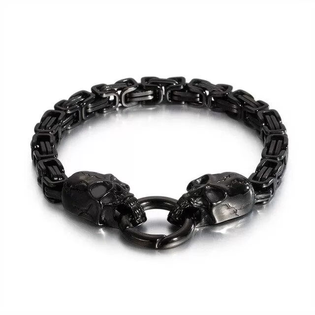 316L Stainless Steel Skull Byzantine Chain Bracelet