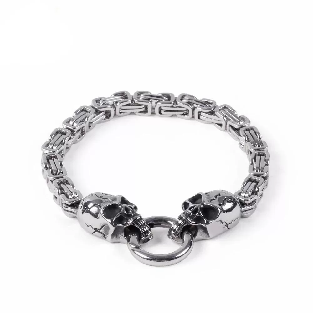 316L Stainless Steel Skull Byzantine Chain Bracelet