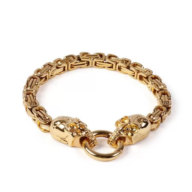 316L Stainless Steel Skull Byzantine Chain Bracelet