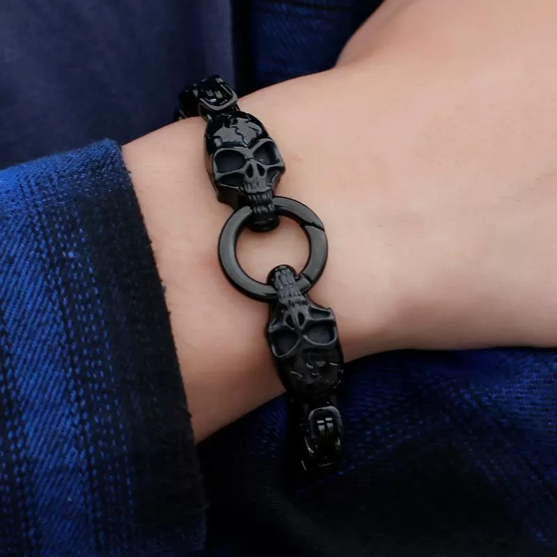 316L Stainless Steel Skull Byzantine Chain Bracelet