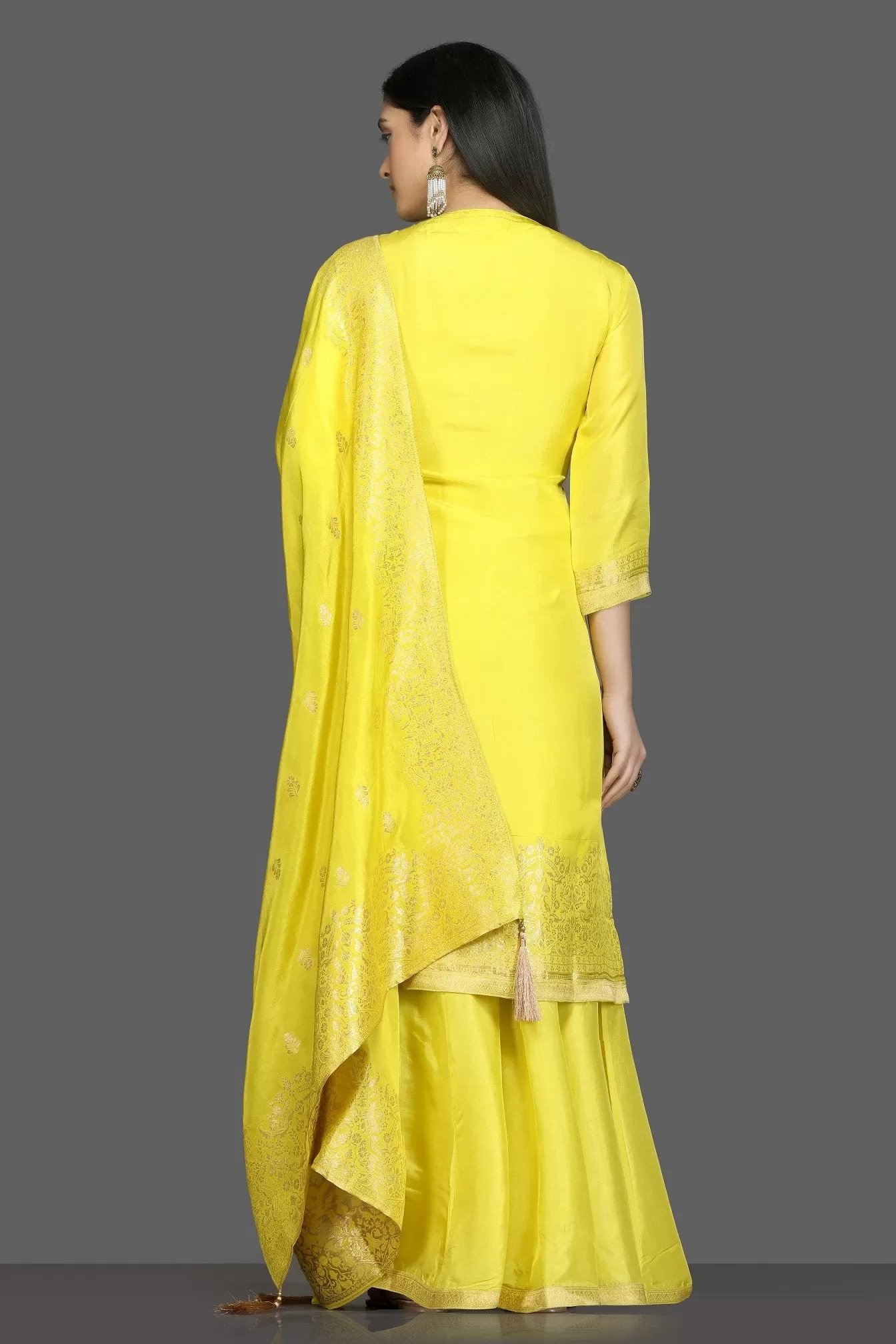 502614 Bright Yellow Embroidered Palazzo Suit with Dupatta