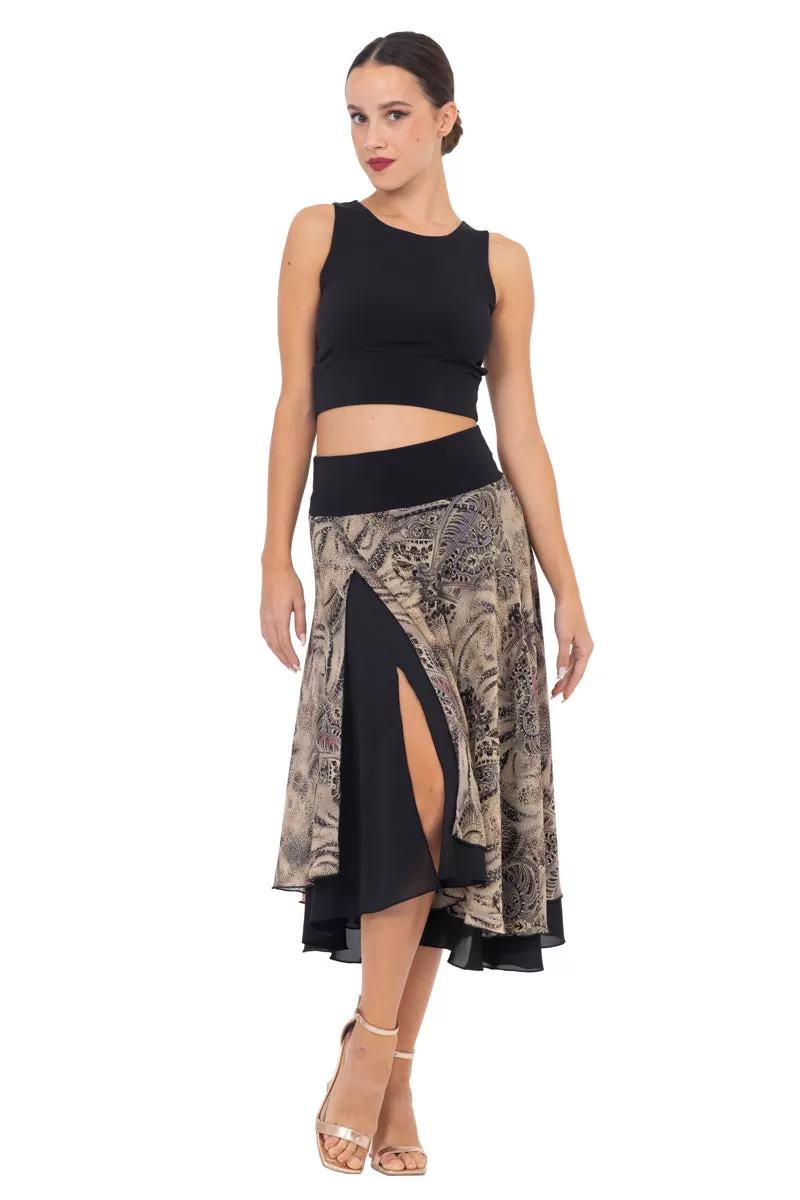 Abstract Paisley & Animal Print Georgette Two-layer Skirt