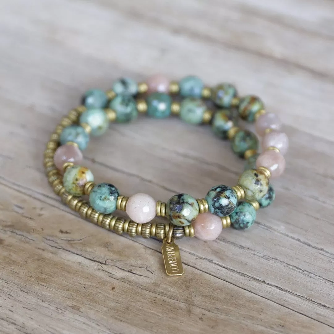 African Turquoise and Sunstone Mala Bracelet