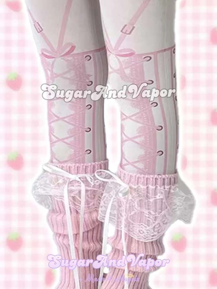 Alice Lolita Lace-up Pattern Velvet Tights