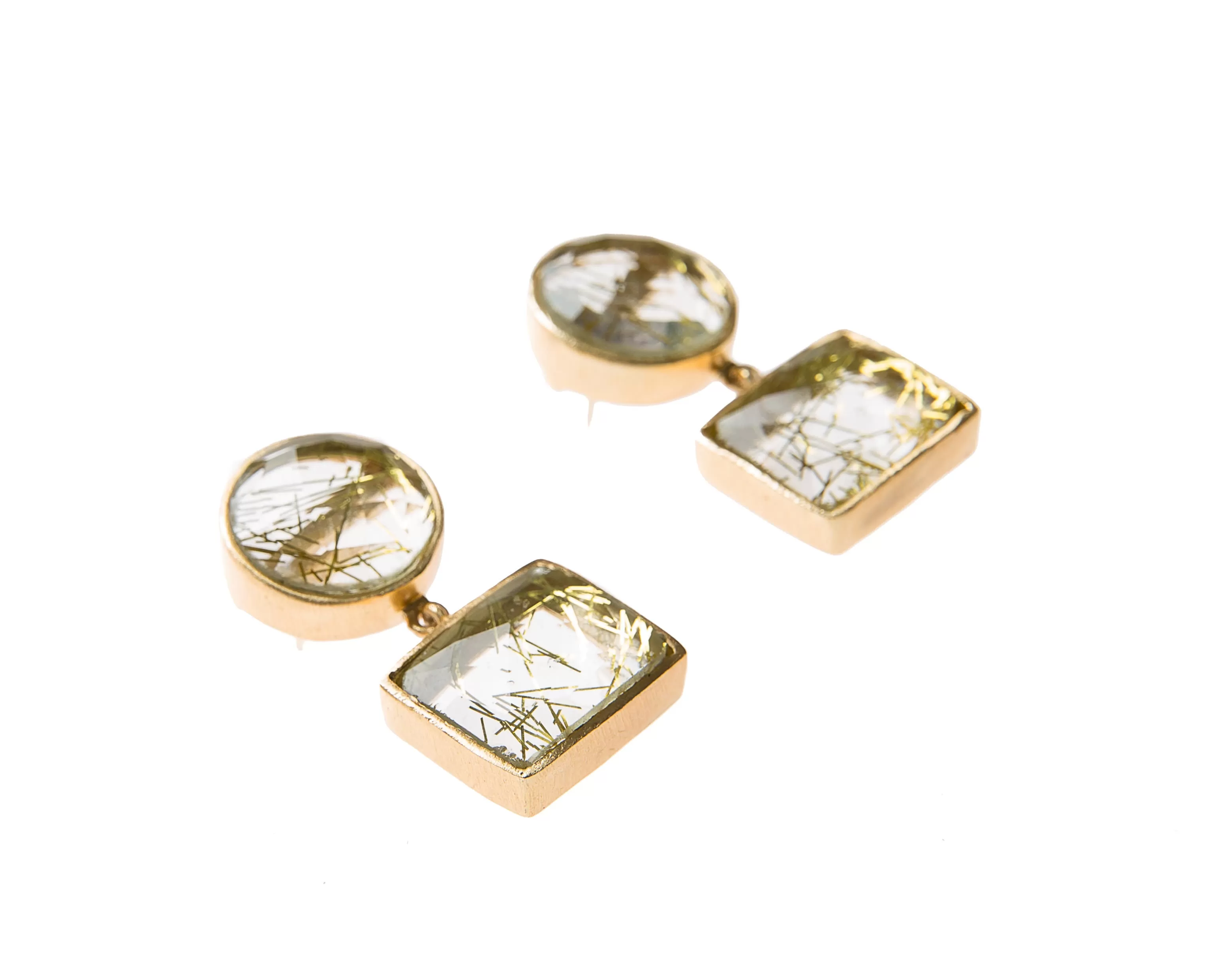 Anya Earrings (Round & Square Yellow Quartz)