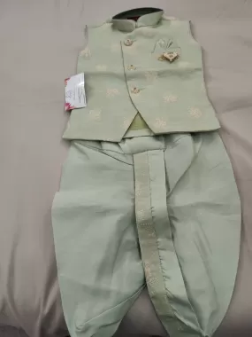 Appealing Light Green Color Kids Dhoti Style Pant With Brooch Pin