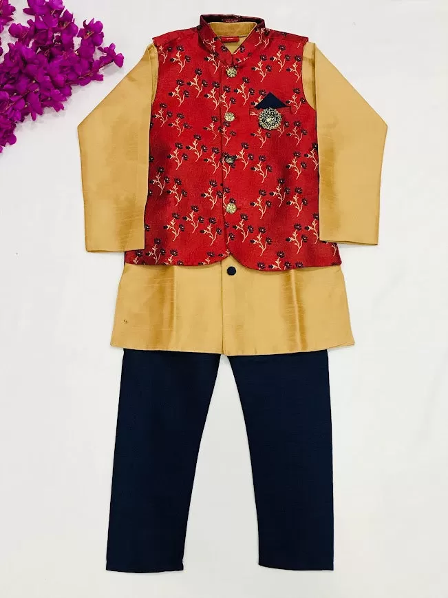 Appealing Traditional Full Sleeves Nehru Jacket Pajama Pant And Dhoti Style Pant