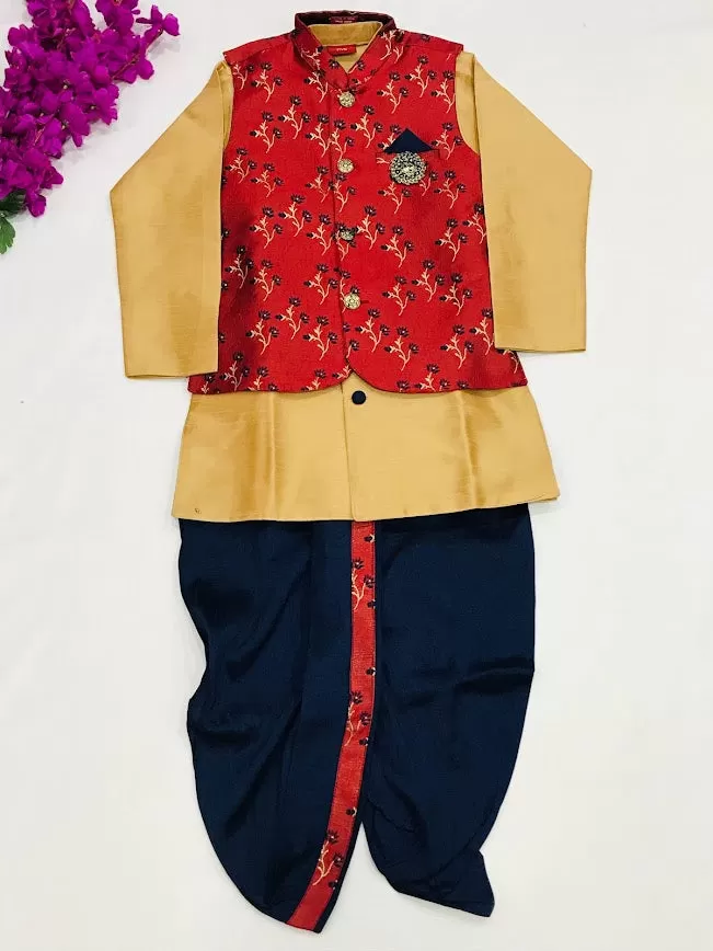 Appealing Traditional Full Sleeves Nehru Jacket Pajama Pant And Dhoti Style Pant