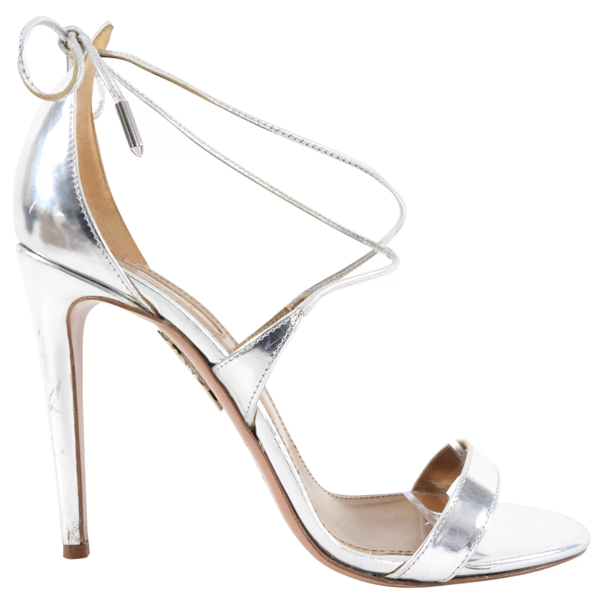 Aquazurra Silver Strappy Linda High Heel Sandals -  38.5