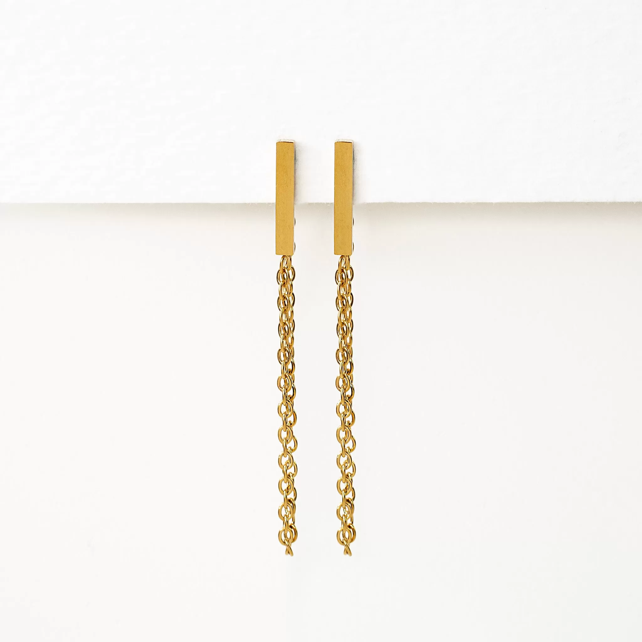 Bar Stud Chain Loop Earrings