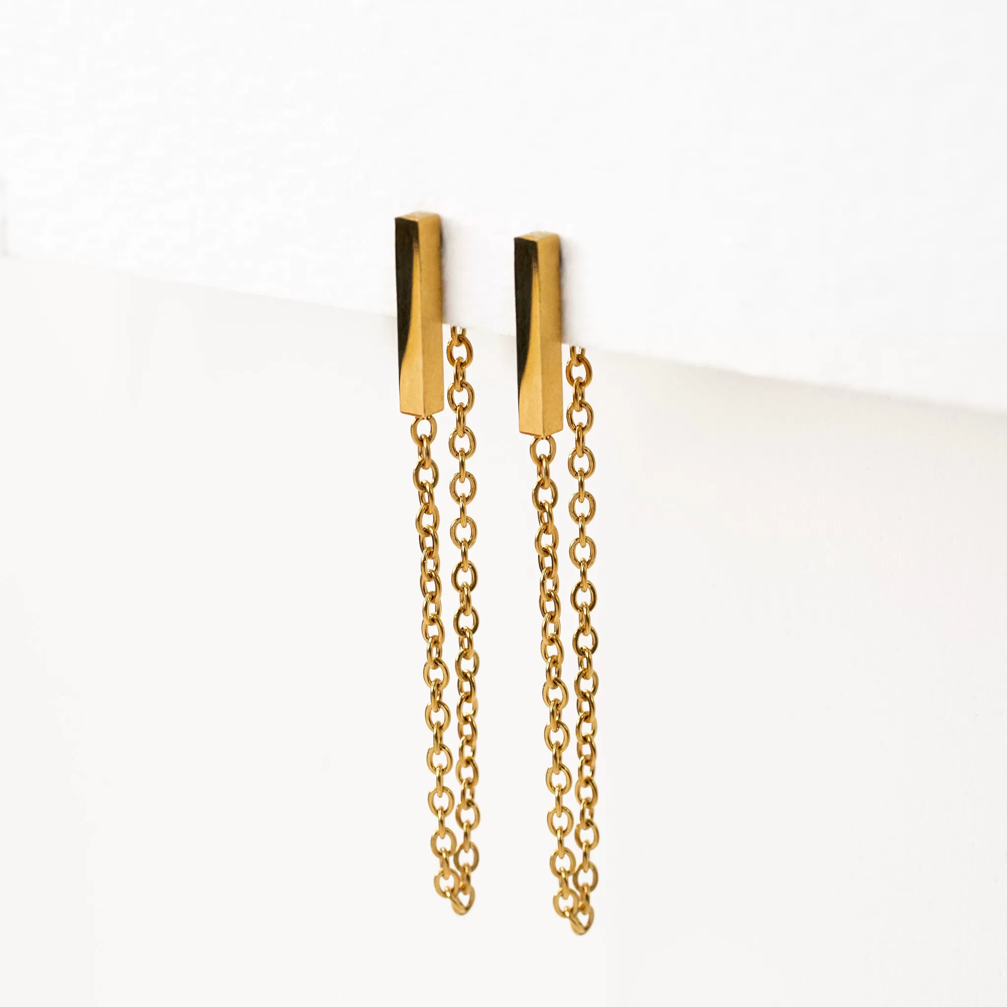 Bar Stud Chain Loop Earrings