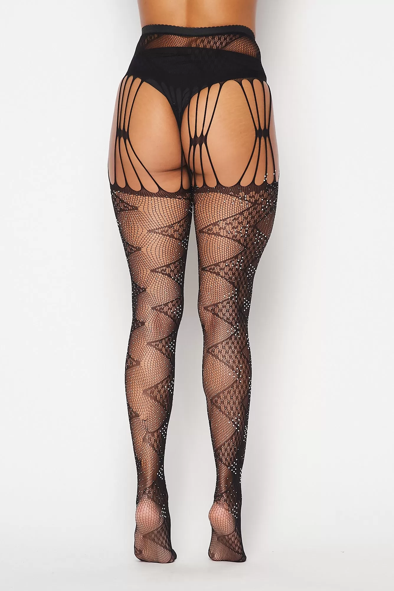 Black Rhinestone Zigzag Tights