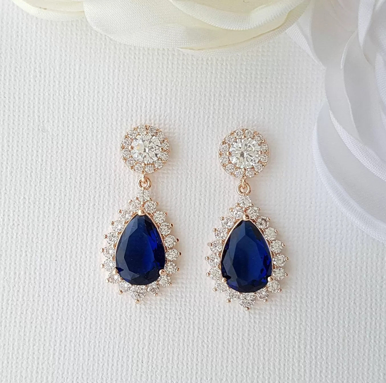 Blue and Gold Teardrop Clip On Earrings for Brides-Aoi