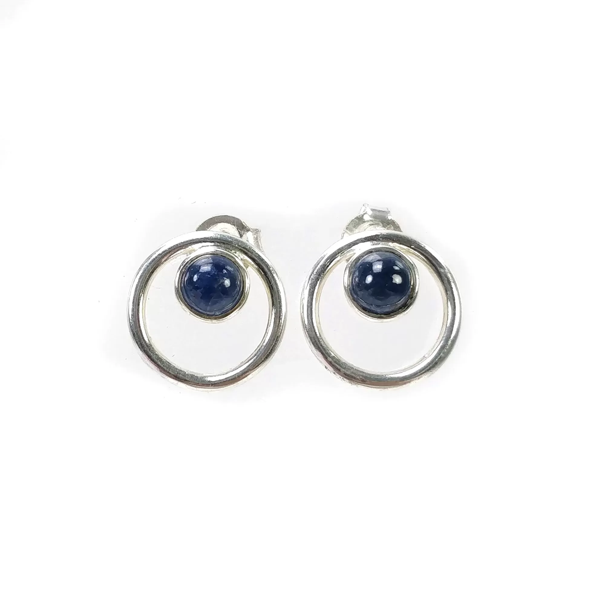 BLUE SAPPHIRE Gemstone 925 Sterling Silver Earring : 2.50gms Natural Sapphire Round Bezel Set Push Back Stud Earrings 0.54"