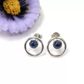 BLUE SAPPHIRE Gemstone 925 Sterling Silver Earring : 2.50gms Natural Sapphire Round Bezel Set Push Back Stud Earrings 0.54"