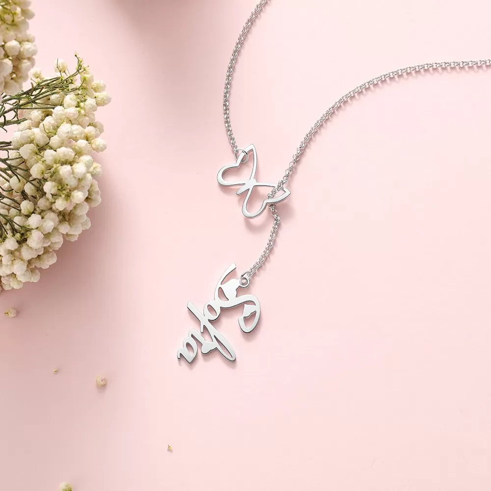 Butterfly Custom Name Necklace Personalized Y-Shaped Nameplate Pendant Fine Jewelry Mother Day Gift