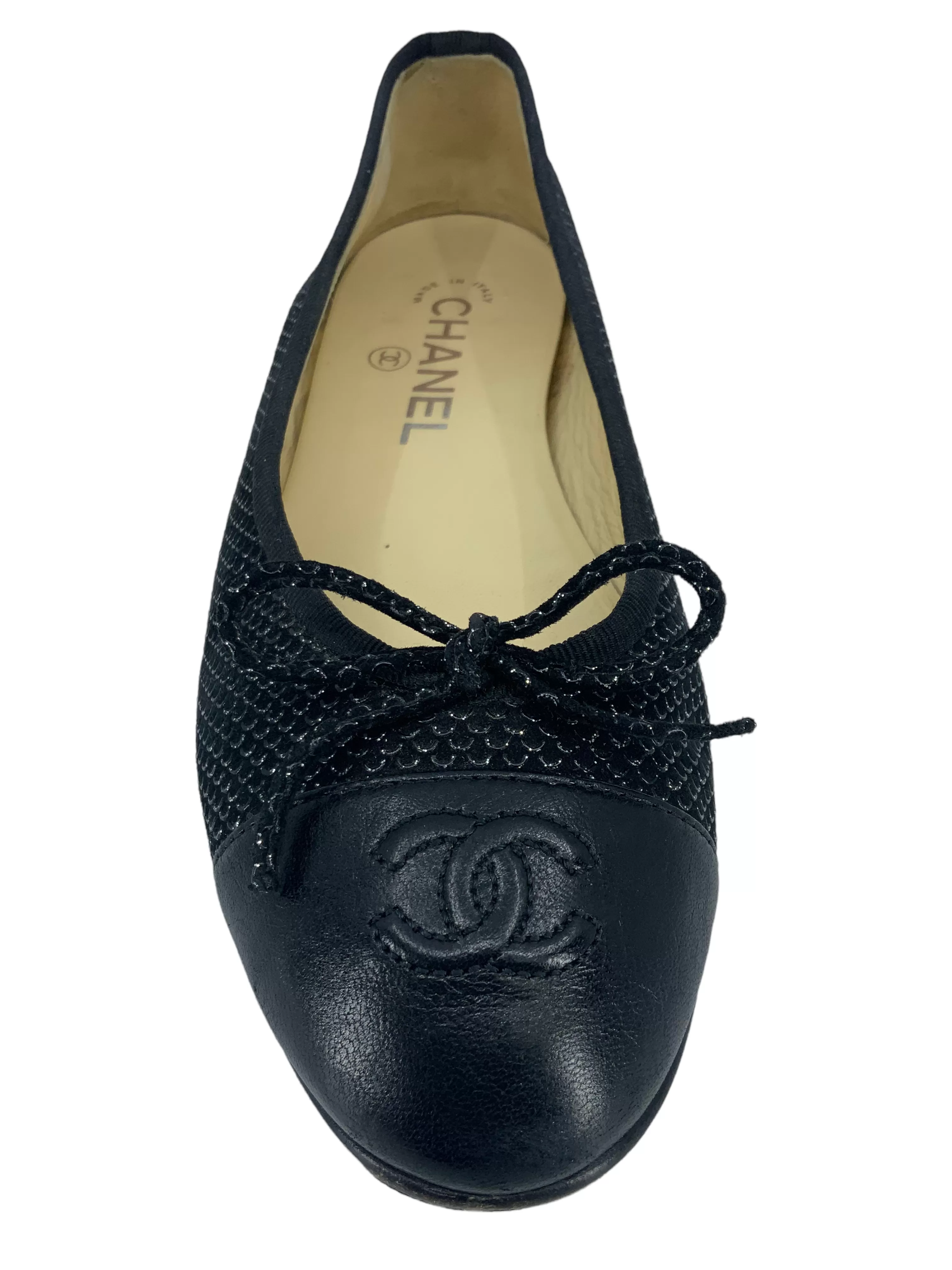 Chanel CC Cap Toe Textured Suede Ballet Flats Size 7