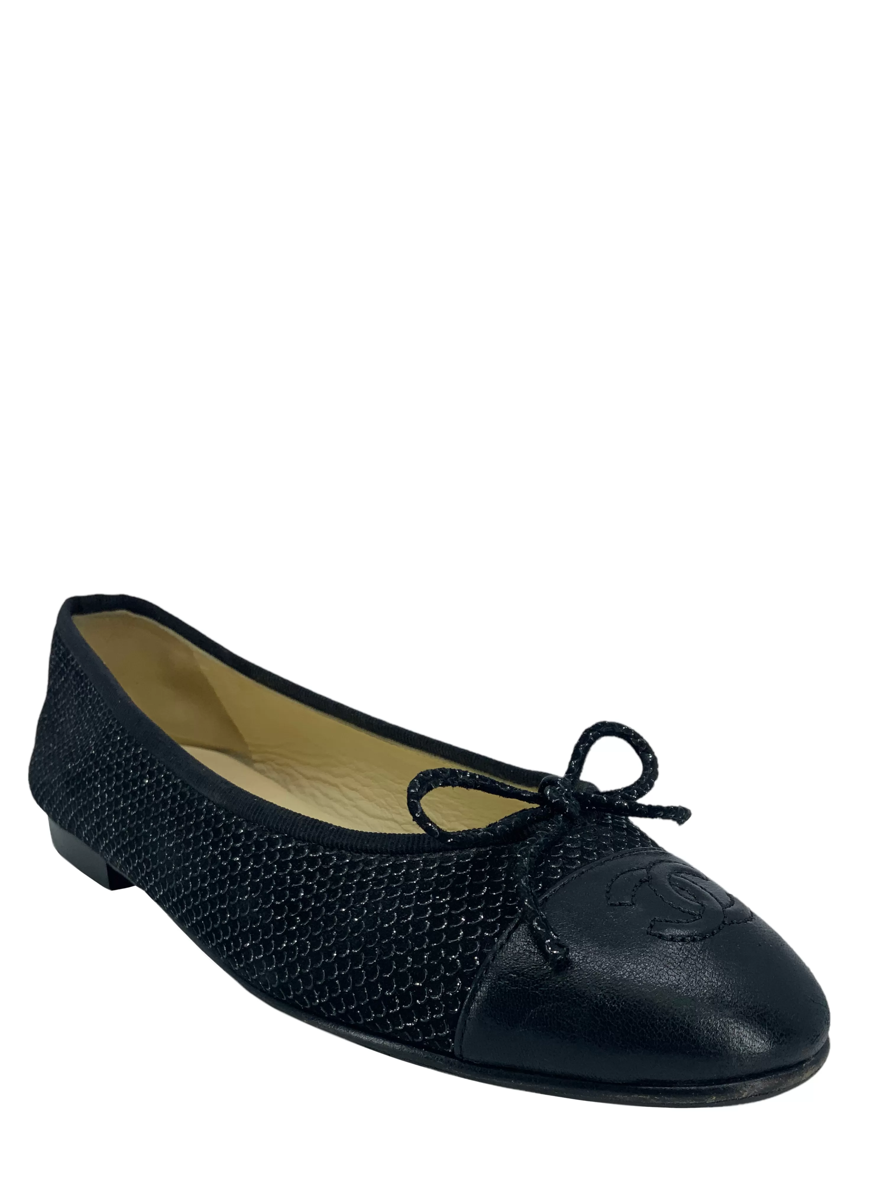 Chanel CC Cap Toe Textured Suede Ballet Flats Size 7