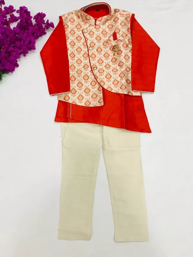 Charming Orange Color Kids Embroidered Kurta with Pajama Pant With Dhoti Pant