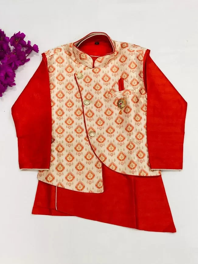 Charming Orange Color Kids Embroidered Kurta with Pajama Pant With Dhoti Pant