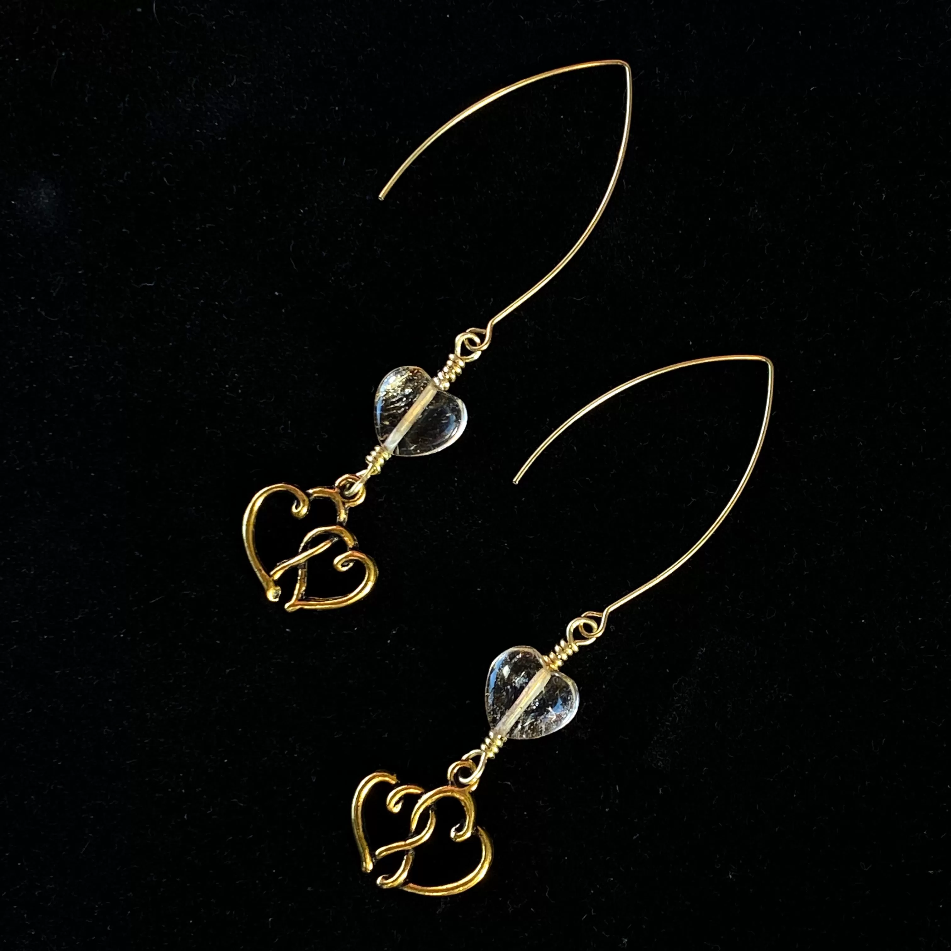 Citrine gemstone Heart and Brass Earrings