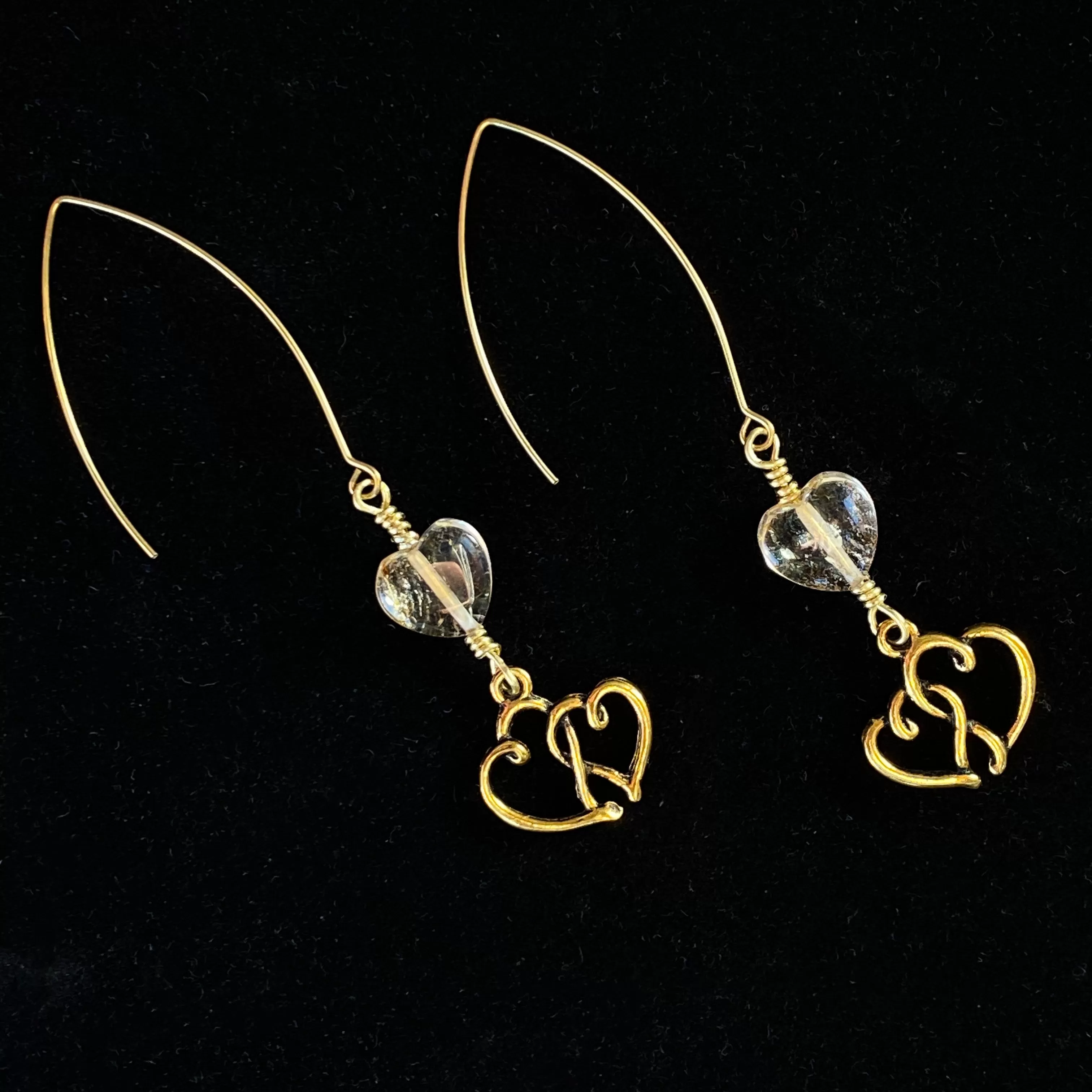 Citrine gemstone Heart and Brass Earrings