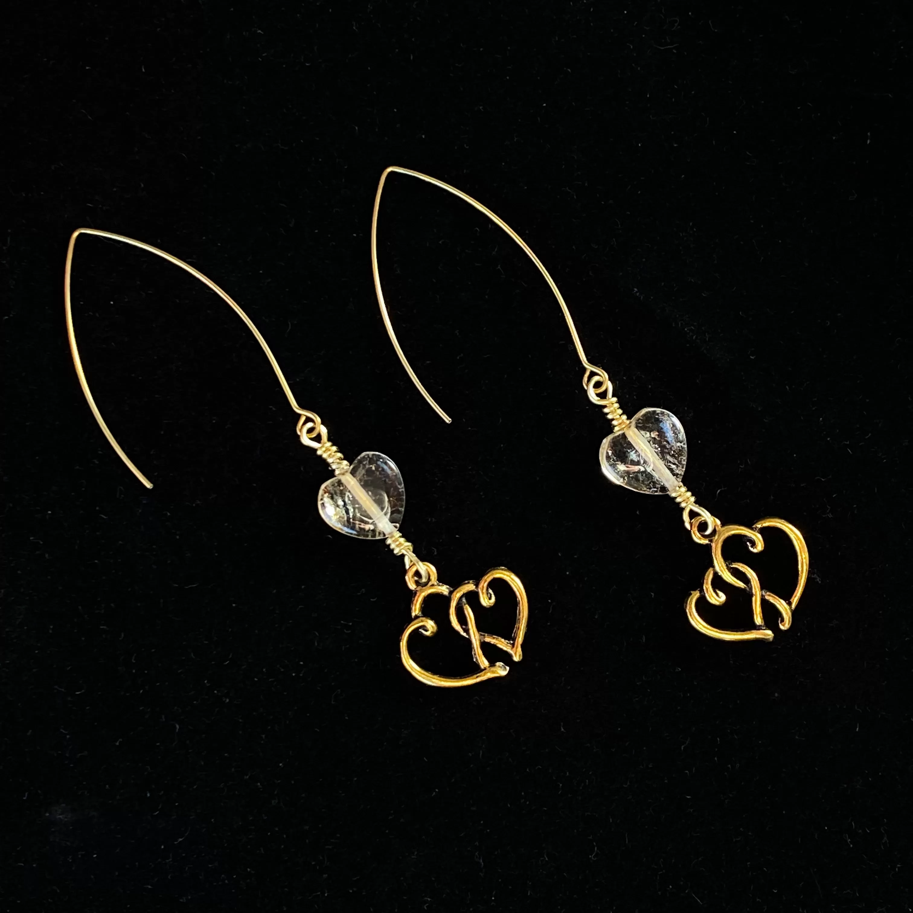 Citrine gemstone Heart and Brass Earrings