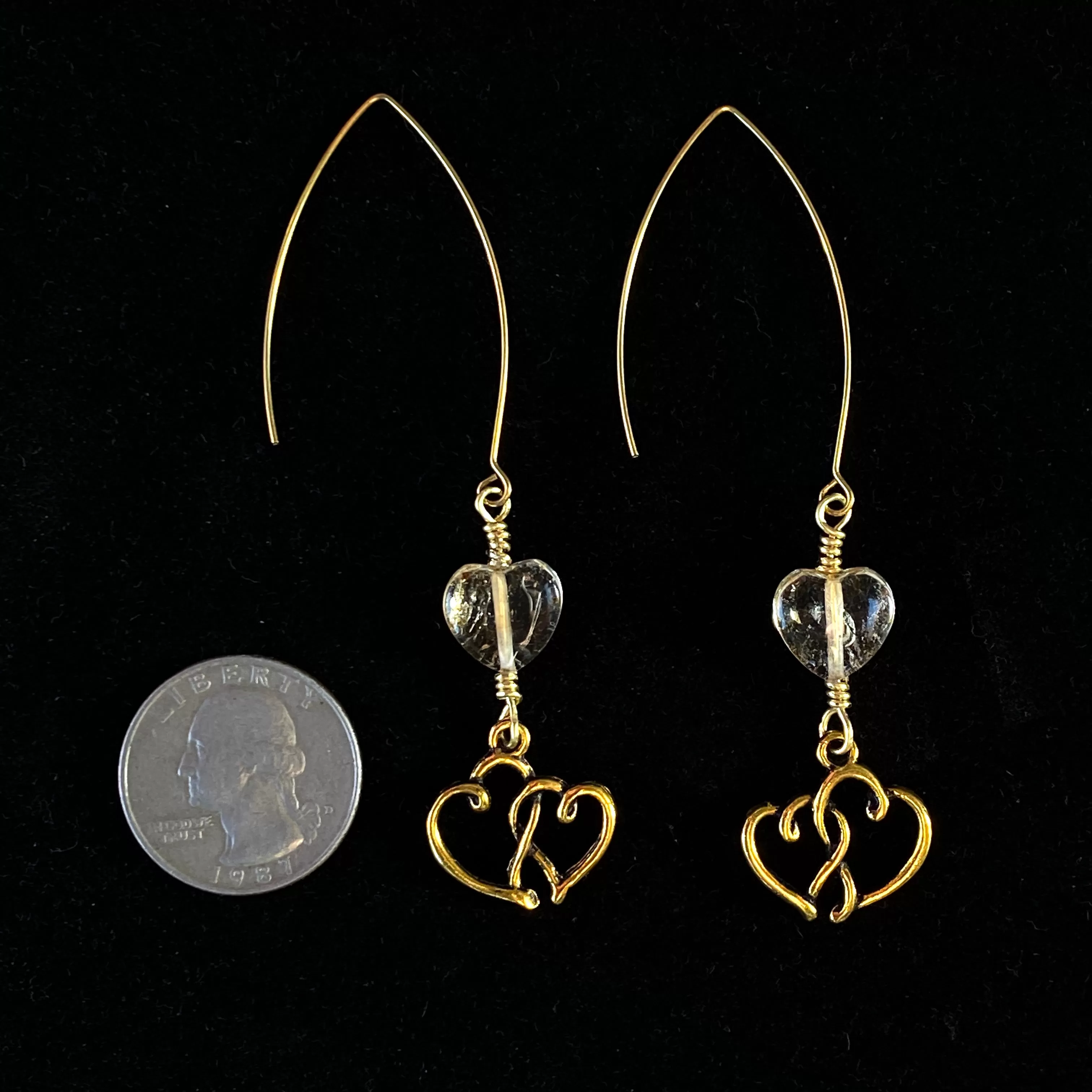 Citrine gemstone Heart and Brass Earrings