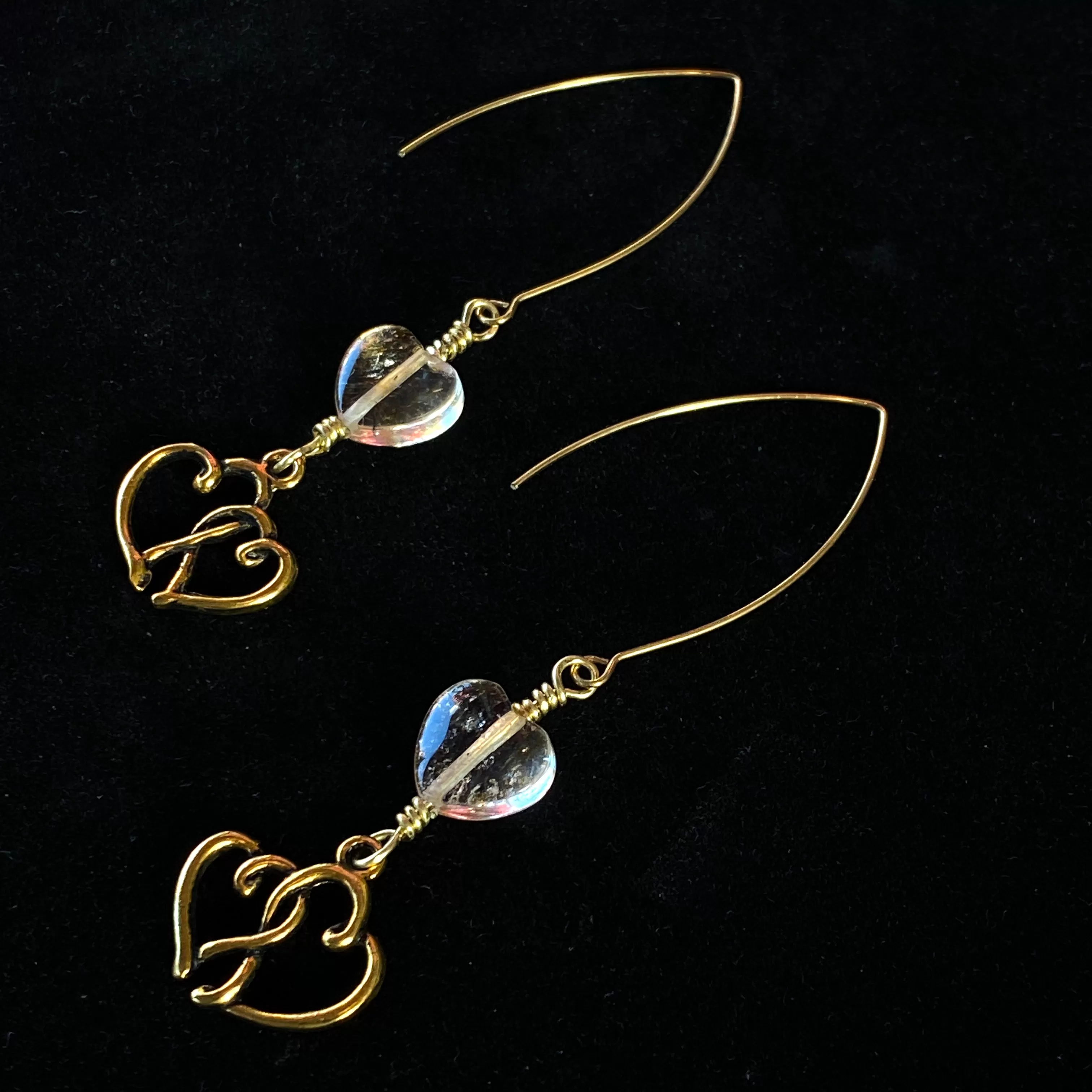 Citrine gemstone Heart and Brass Earrings