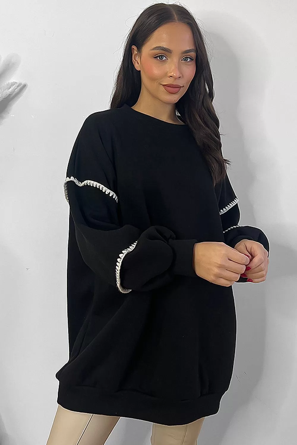 Contrast Stitch Trim Detail Oversized Sweatshirt