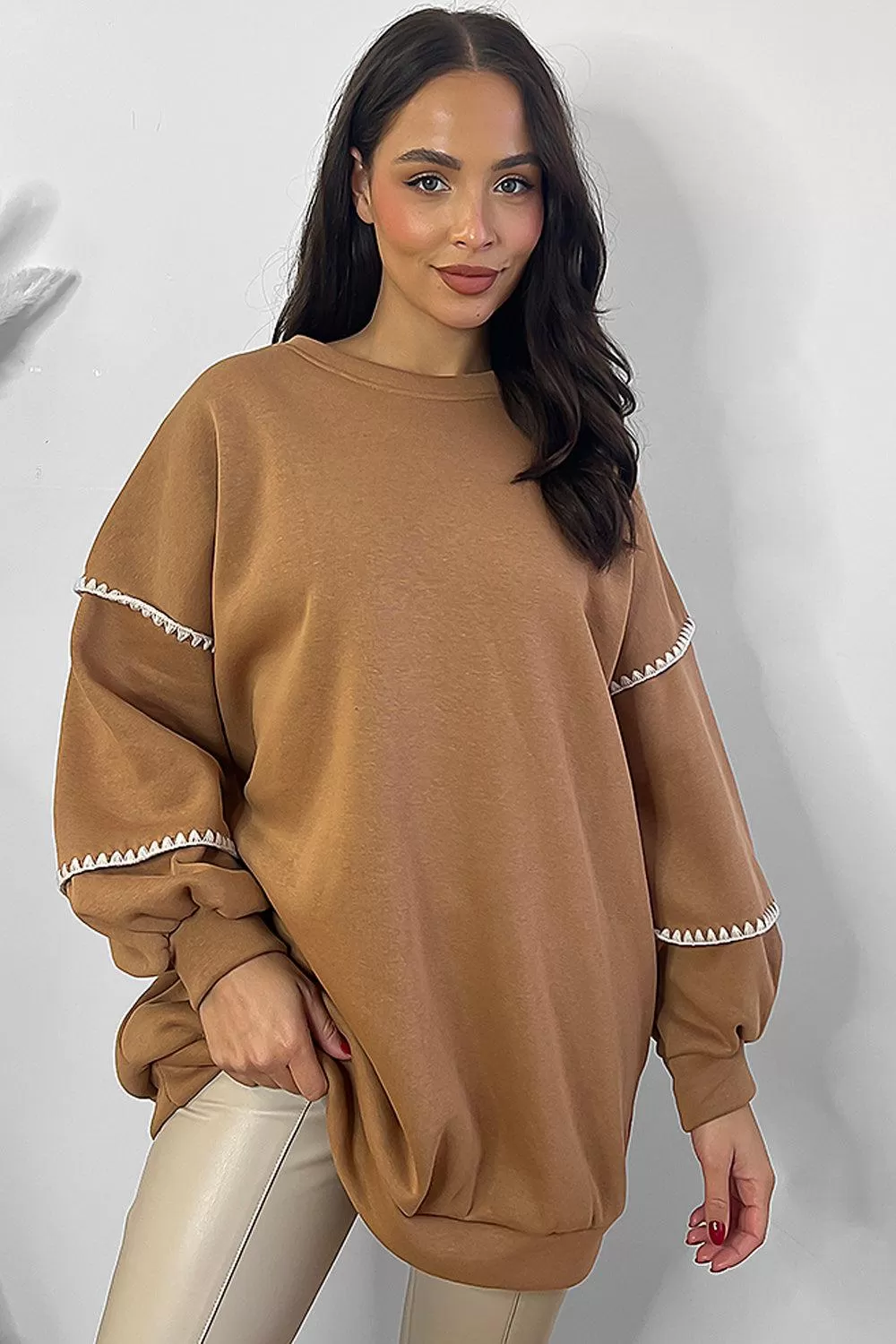 Contrast Stitch Trim Detail Oversized Sweatshirt