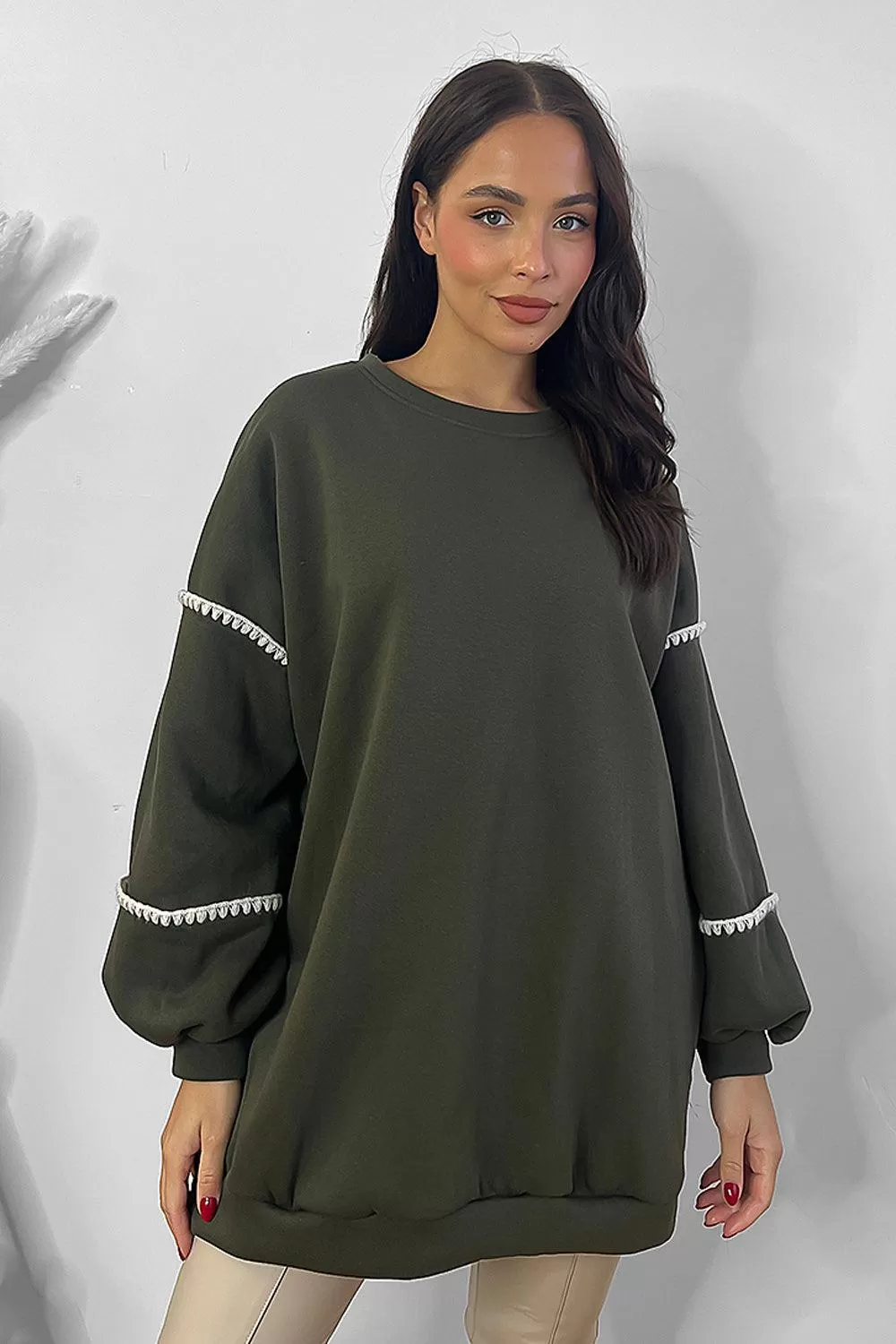 Contrast Stitch Trim Detail Oversized Sweatshirt