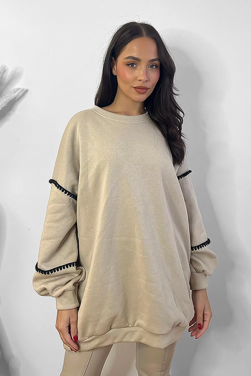 Contrast Stitch Trim Detail Oversized Sweatshirt